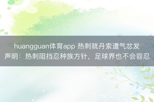 huangguan体育app 热刺就丹索遭气忿发声明：热刺阻挡忍种族方针，足球界也不会容忍