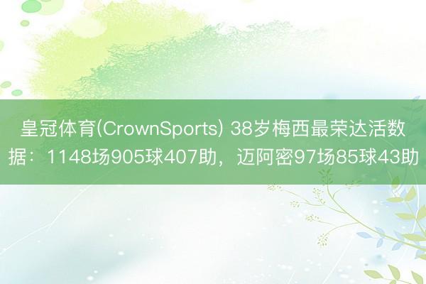 皇冠体育(CrownSports) 38岁梅西最荣达活数据：1148场905球407助，迈阿密97场85球43助
